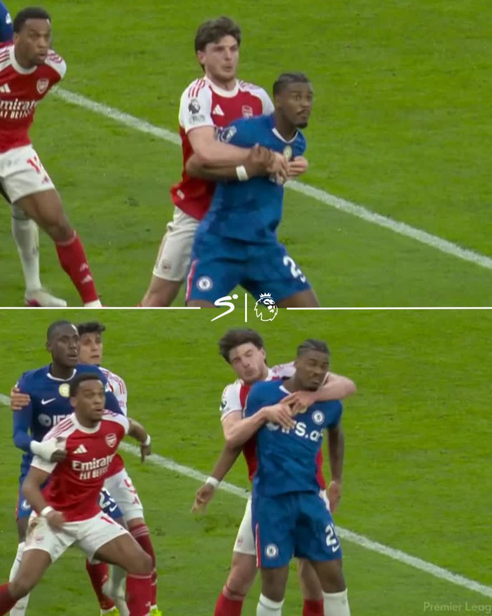 CityfanDestiny's tweet image. Different scenarios! Nunez was pushed by the head before the handball; Rice wrapped his arms, restricted Hato from getting a clean header and shoved the ball with his hand.

Not to mention his dubious corner kicks.