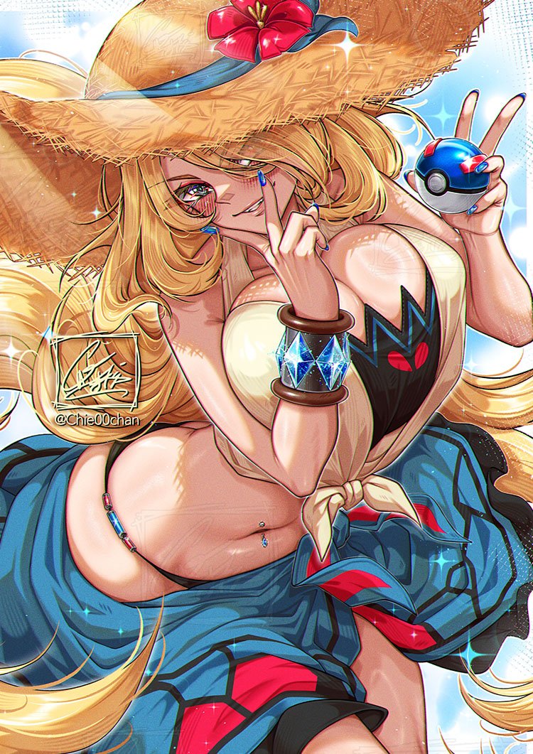 Chie00chan's tweet photo. Summer Cynthia 🌺🌊 The release trailer of #PokemonWindsWaves was crazy good!!! 

#ポケモン #Pokemon
#ポケモン30周年 https://t.co/57sdLhTxIr