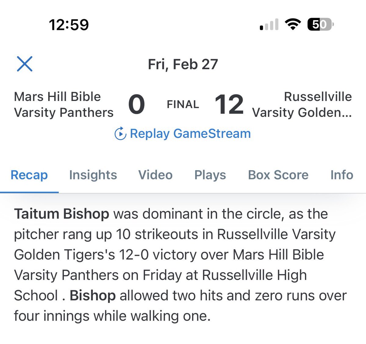 TaitumBishop's tweet photo. Fun weekend hosting the Russellville Invitational, We didn’t finish the way we wanted but overall a good weekend!  Got a shutout win over Mars Hill allowing only 2 hits and hit a grand slam against Madison County.  Finished with a .667BA.  12k’s in 7.2IP @SBRRetweets @coastrecruits @extrainningSB @legacylegendsS1 @kyleparmley @golden_sb35653 @rglawson45 @TNMojo2028