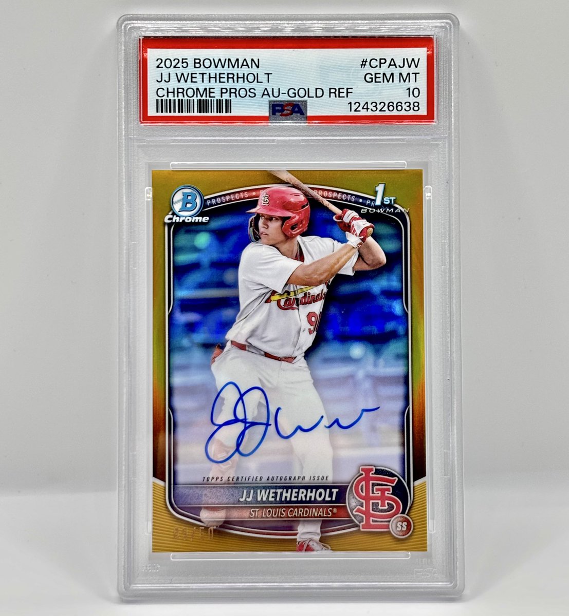 ‼️FOR SALE‼️

2025 Bowman Chrome JJ Wetherholt Gold Refractor Auto, /50 PSA 10

🏷️$8,000

RTs much appreciated 🙏