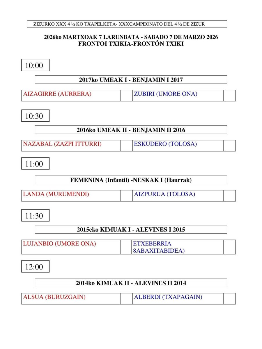 Finales de la XXX edición del campeonato 4 y 1/2.
Estaremos en directo en Facebook y Youtube.
Galduko duzu?

#zizur #pelotamano #eskupilota