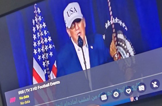 If you turn on regime television right now, you will see Donald J Trump delivering a message of FREEDOM, thanks to anti-regime hackers.

🇺🇸🇮🇷