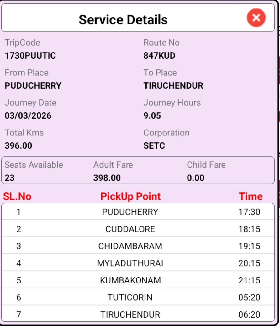 Deltabusupdates's tweet photo. New Service Started By Setc
Tuticorin Branch
847KUD Puduchery🔄Tiruchendur
Via Cuddalore, Chidambaram, Mayiladuthurai, Kumbakonam, Thanjavur, Madurai, Tuticorin https://t.co/1lruDN0Itc