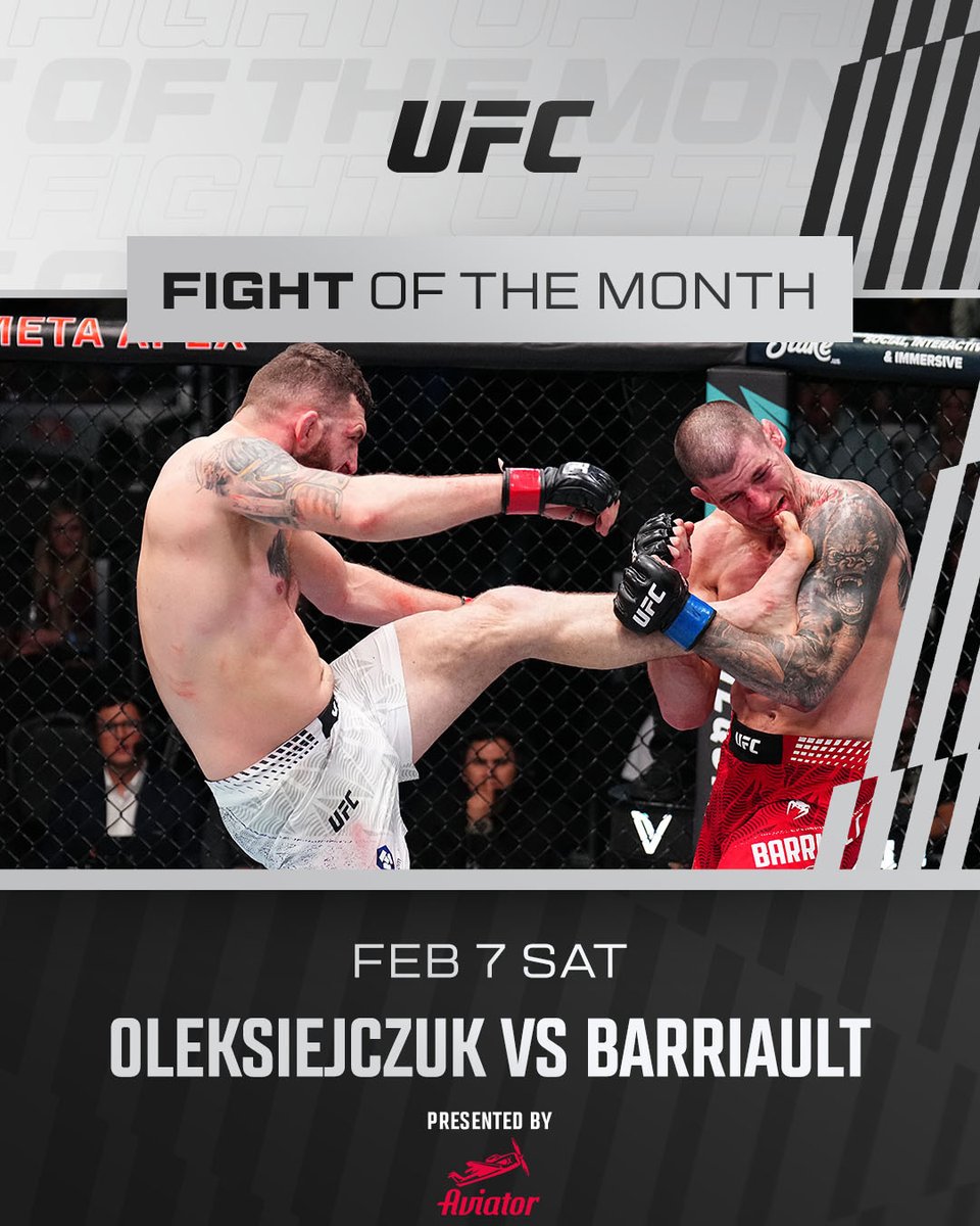 Une fois de plus, Marc-André Barriault remporte les honneurs pour le meilleur combat du mois !

Cette fois-ci, c'est pour sa guerre de 15 minutes contre Michal Oleksiejczuk le 7 fevrier dernier.