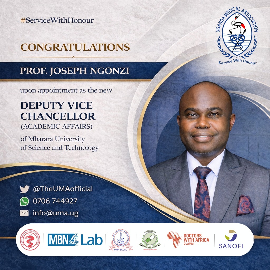 TheUMAofficial's tweet photo. A new week. A proud moment for our medical community. 👏

We congratulate Prof. @joseph_ngonzi on his appointment as Deputy Vice Chancellor, Academic Affairs at @MbararaUST.

A win for medicine and academia.

#ServiceWithHonour https://t.co/TDGxhPE8Tg