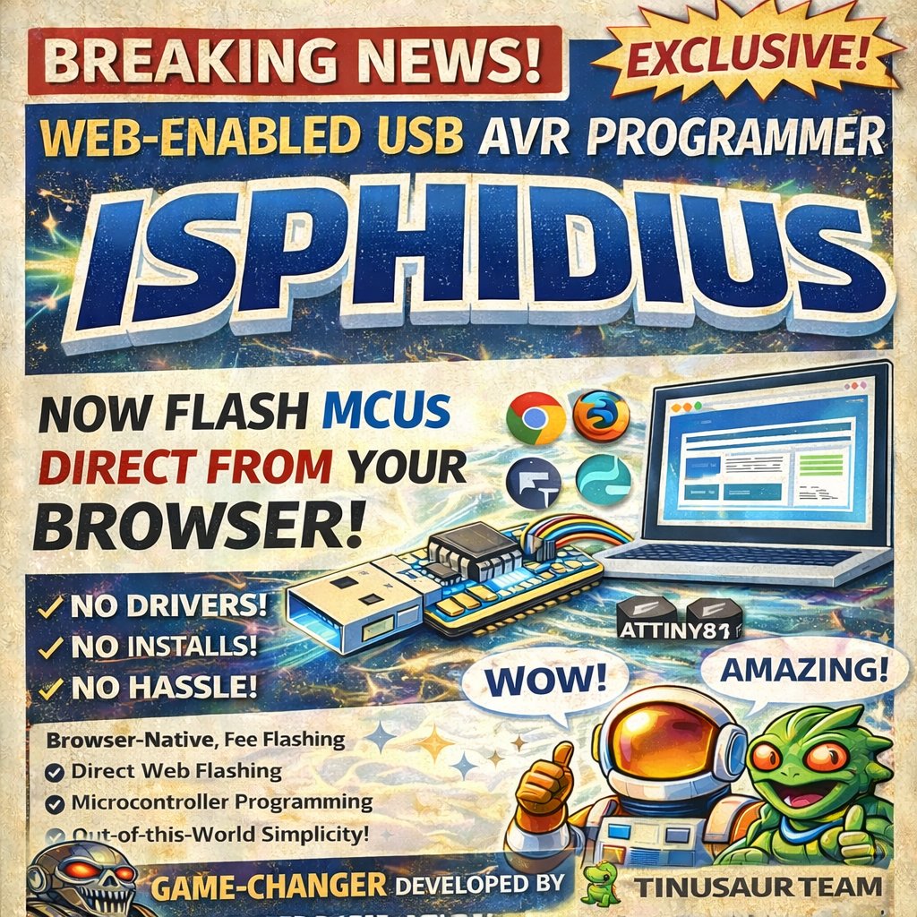 #ISPHIDIUS is a #WebHID-enabled #USB #HID device used as an #AVR #ISP programmer designed to flash #Atmel / #Microchip AVR #microcontrollers directly from a web browser. 😃