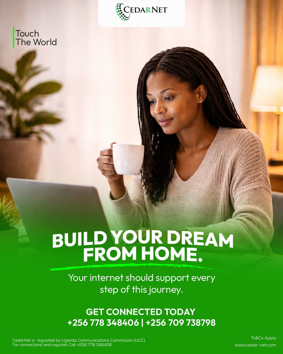 CedarnetUg's tweet photo. Build your future from home.

Your internet should support every step.
From early emails to late deadlines,
working from home means building something that matters.

Every call.
Every file.
Every opportunity depends on a connection you can trust.

CedarNet delivers stable, reliable internet designed for real workdays at home.

Because your future deserves consistency.

#UnlimitedInternet #CedarNetUg #TouchTheWorld