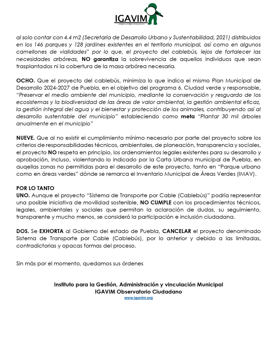 IGAVIM's tweet photo. #Puebla #Cablebus 
El proyecto de Cablebús en Puebla, podría representar una posible iniciativa de movilidad sostenible, sin embargo, NO CUMPLE con los procedimientos técnicos, legales, ambientales y sociales. /1
@armentapuebla_ @Gob_Puebla @pepechedrauimx @CongresoPue @InfraPue https://t.co/YxAalSY7Rl