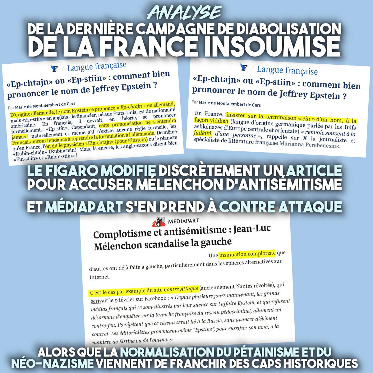 INSOLITE : LE FIGARO MODIFIE SES ARTICLES DE MANIÈRE ORWELLIENNE ET MÉDIAPART S'EN PREND À CONTRE ATTAQUE

– Alors que la normalisation du néo-nazisme vient de franchir des caps historiques, le parti des médias attaque LFI avec une violence sans précédent –

1/2 ⤵️