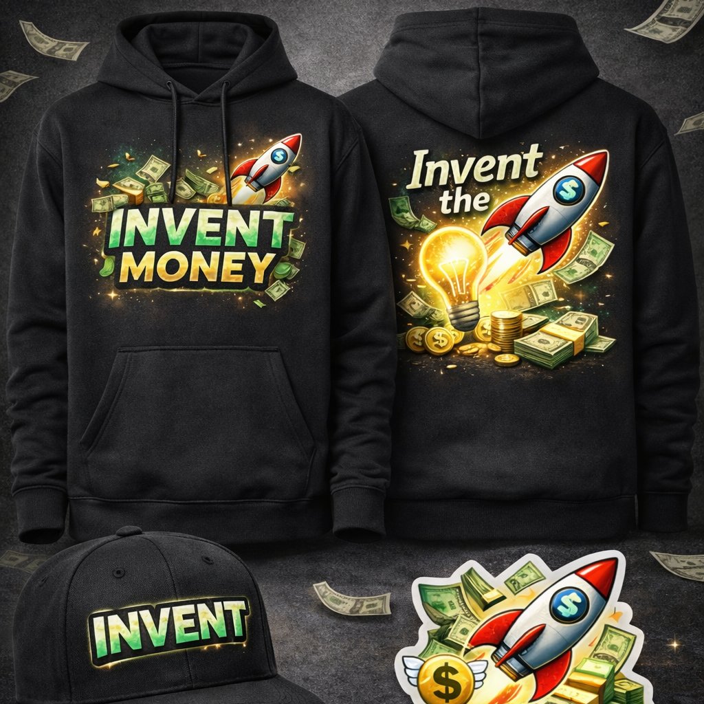 Galaxy139398044's tweet image. My swag design for @inventmoneyapp 🔥

Black hoodie with INVENT MONEY logo
Back text: Invent the Future 💡
Cap with INVENT text
Sticker with rocket + money

Would wear this in public 100%

#InventMoney #SwagDesign