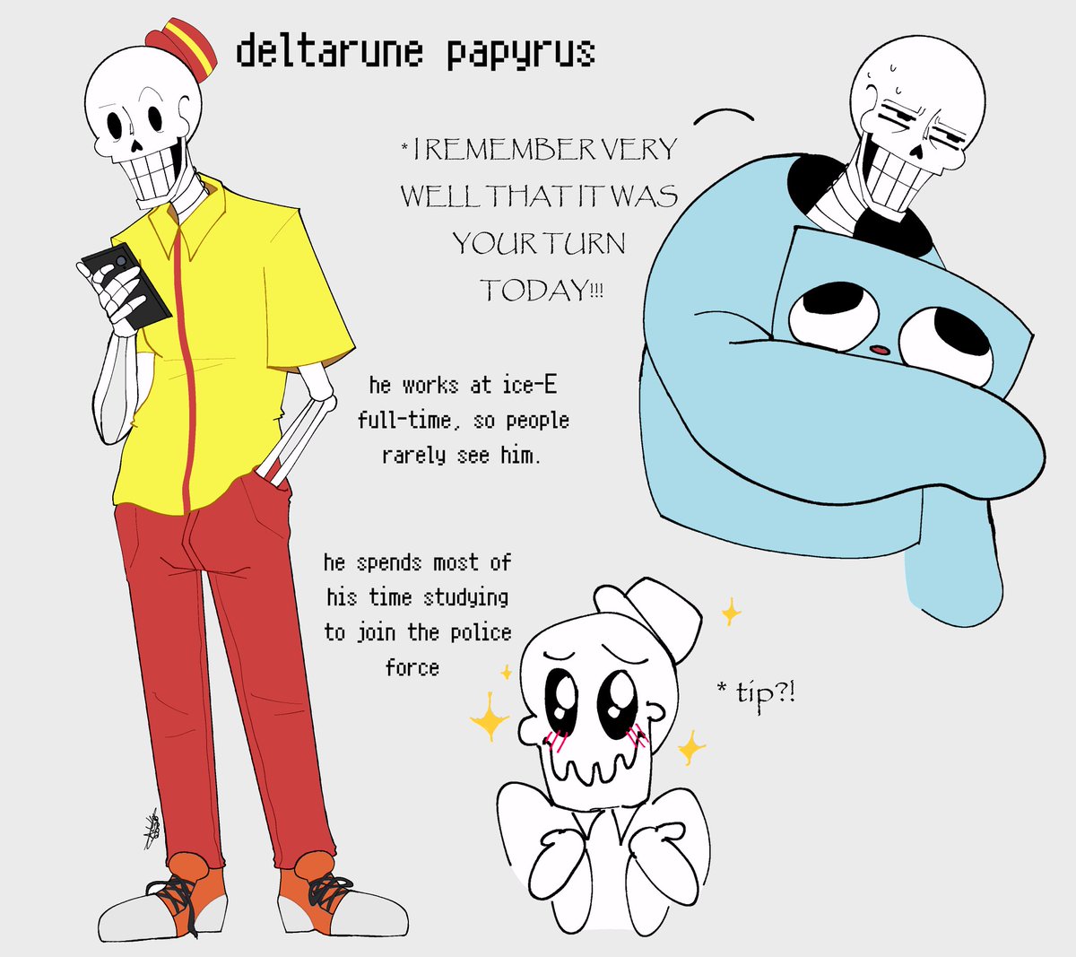 Laniiidy's tweet image. this idea is so funny that I had to make a “what if” version of it. I don't know if I would strangle or hug Toby for that

#deltarune #papyrus