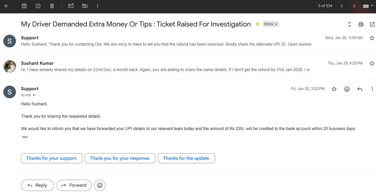SuperbSushant's tweet photo. @ola_supports @bhash @jagograhakjago @Olacabs @bhash I need your attention here!
Until now I haven't received any refund. https://t.co/BM97EU5GLh