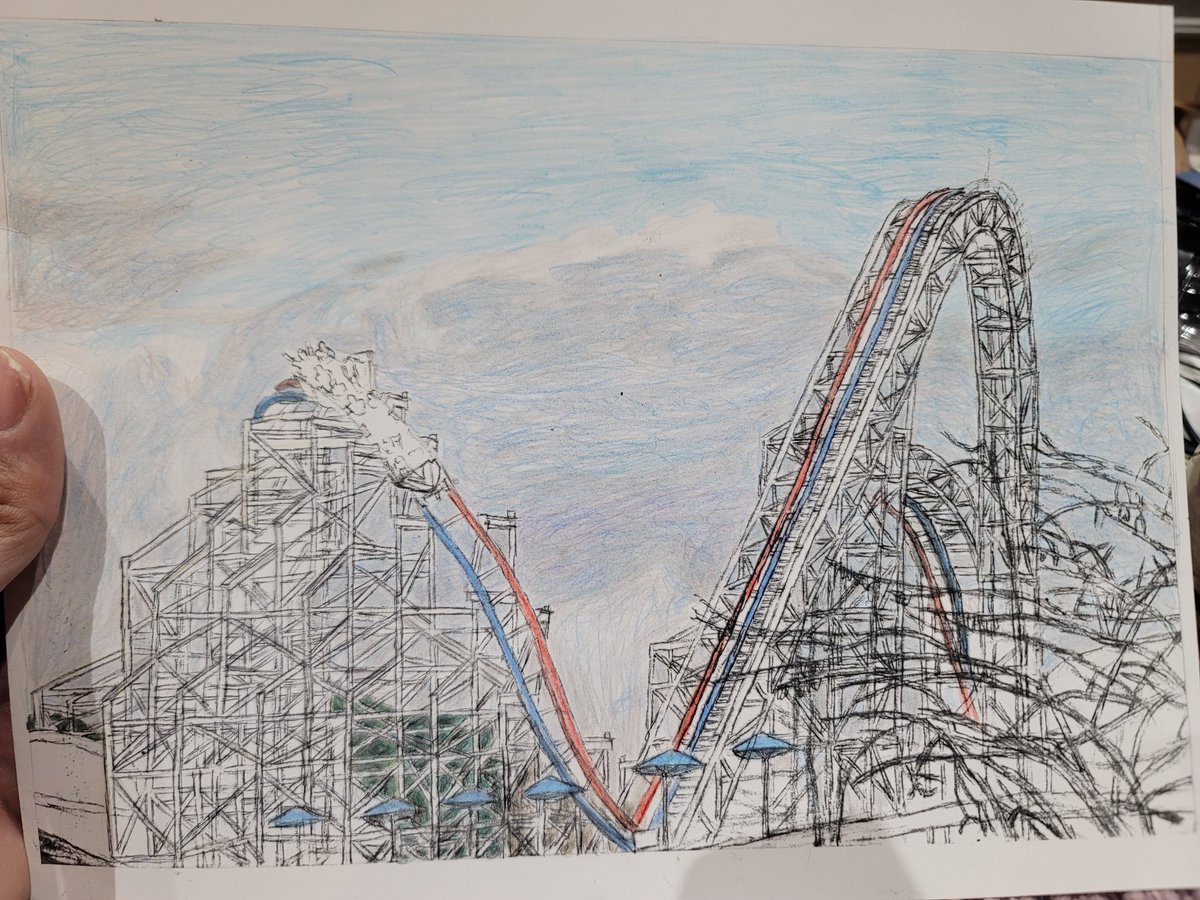 CallenHuey's tweet image. I'm continuing to add color to my sketch of ArieForce One, the steel #RMC designed megacoaster at @FunSpotAtlanta.  Has anybody had the pleasure of riding this beast?  If so, where does it rank?

#ArieForceOne #FunSpotAtlanta #rollercoasters @DonHelbig @ElToroRyan @ChrisCote24