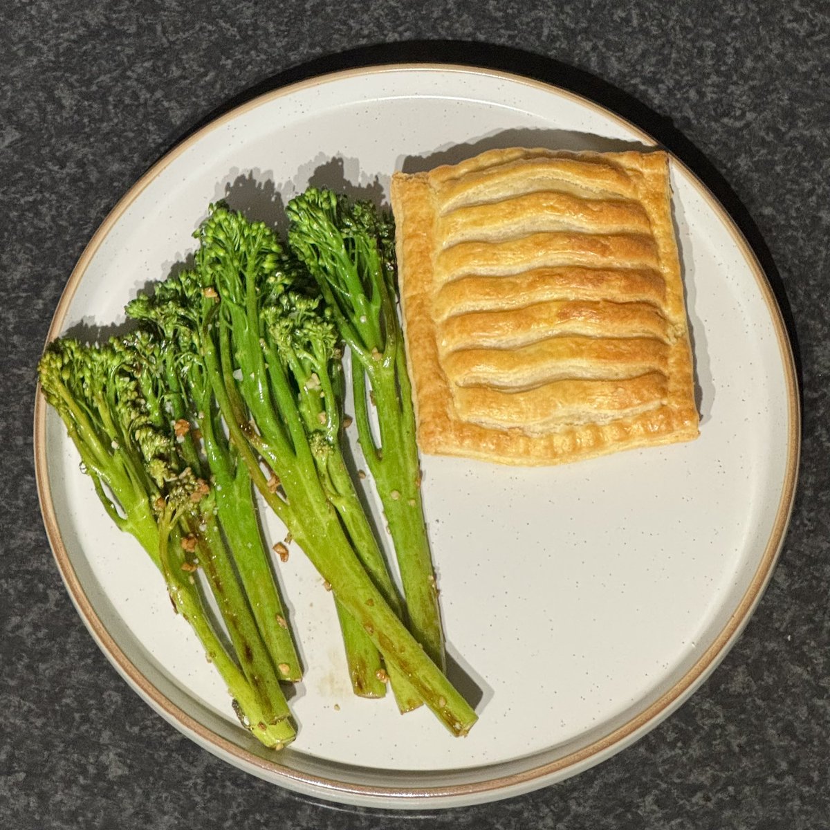 Greggs chicken bake with lemon and garlic tenderstem broccoli for tea…I am a man of many mysteries