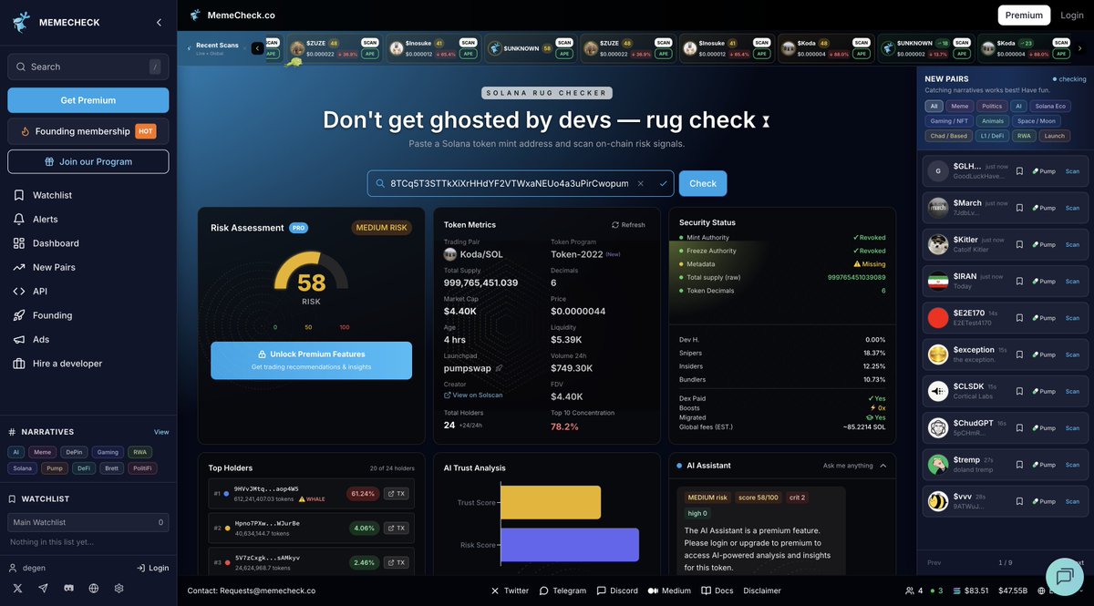 memecheckdotco's tweet photo. Updates! v2.0 was just the warmup. v3.0 is the evolution.
💎 New branding.
💎 New liquidity pair logic.
💎 Mobile + PC parity.
Clean, fast, and built for the trenches. Coming soon to a screen near you. 🫡
https://t.co/E69GTnarqC
#memecheck #solana #tokenscanner #degentool #BTCUSD