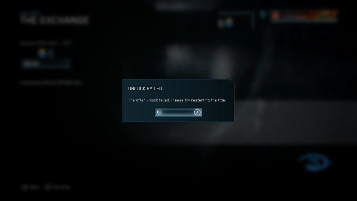 halopenguins's tweet image. Anyone else getting this UNLOCK FAILED error on the free Assault Rifle Skin - RPT (Riptide) in The Exchange?
 "The offer unlock failed. Please try restarting the title."
Restarted MCC multiple times, still nothing.
🐧🎮 #HaloMCC #MasterChiefCollection @HaloSupport @Halo