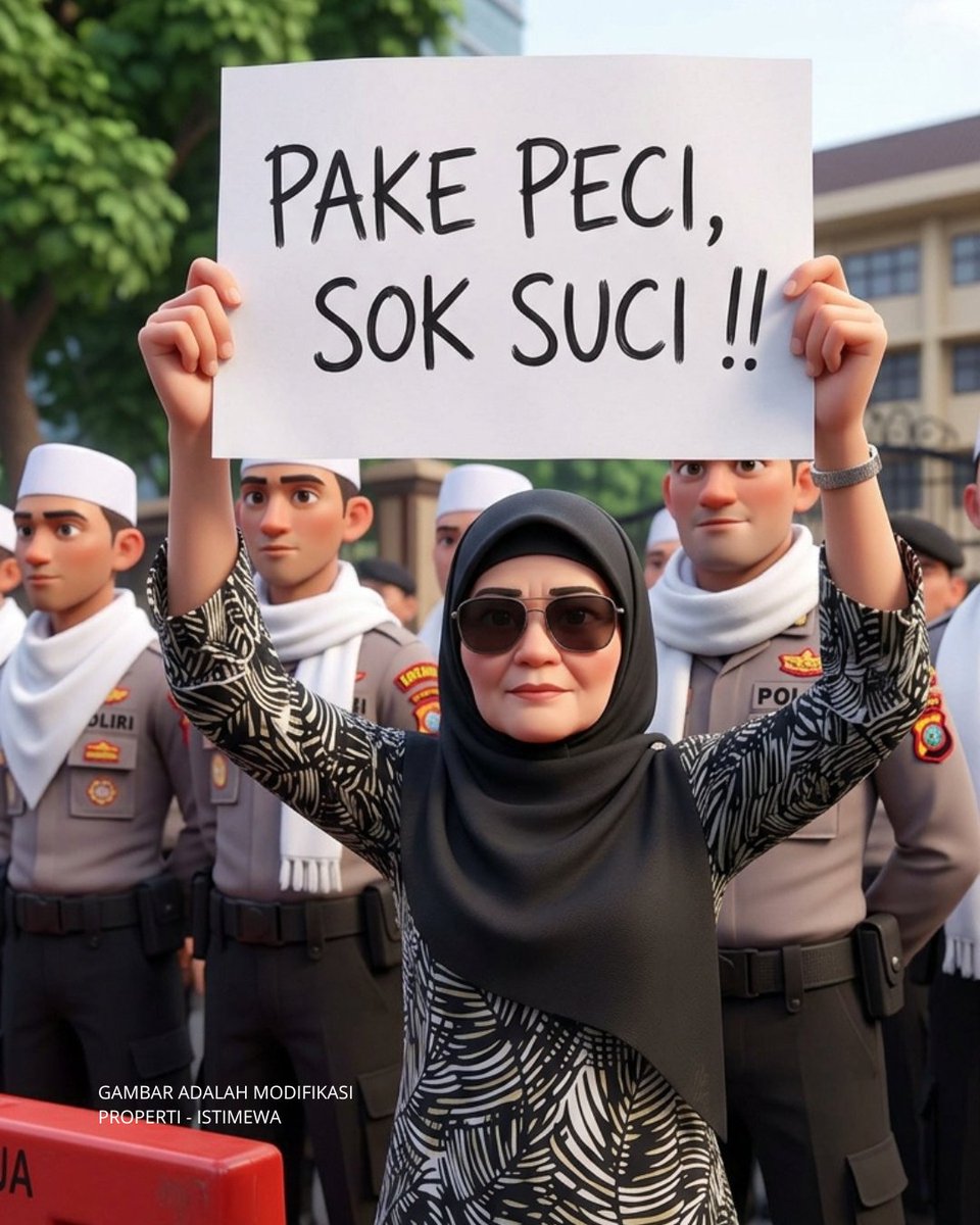 pilokaid's tweet photo. Namun menariknya saat unjuk rasa, seorang wanita spontan menampilkan spanduk berisi sindiran terhadap penampilan para pesonel kepolisian tersebut. #piloka #jaditahu https://t.co/L1vbcpKLJe
