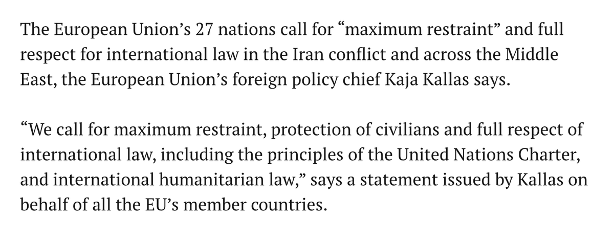 I don't understand at this point what the EU thinks it's even doing. They just sit in the cheap seats while good things are happening and issue press releases calling on everyone to "exercise restraint." The EU is so embarrassing irrelevant you'd think they would say nothing at