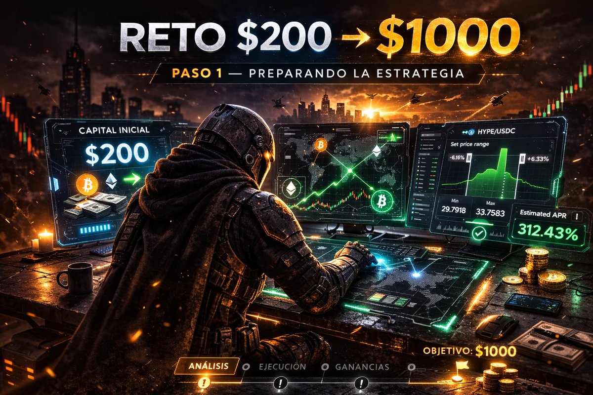 Peri_83's tweet photo. El reto: convertir $200 en $1000

La idea es intentar convertir $200 en $1000 antes de que termine el año. No es algo rápido ni seguro, simplemente es un ejercicio para ver hasta dónde se puede llegar usando DeFi, incentivos y alguna estrategia un poco más agresiva.

No voy a hacer DCA como tal ni trading. La idea es actuar como si empezara desde cero en crypto y mostrar los pasos que yo seguiría.

Paso 1 : Comprar los $200

Lo primero sería comprar $200 de $USDC en un CEX (un exchange centralizado, buscar uno sin kyc que todavía quedan algunos).

Existe otra forma que es comprar por P2P, pero si eres nuevo en crypto yo personalmente lo evitaría al principio porque puede ser más lioso.

Una vez tengamos los $200 en $USDC, el siguiente paso es cambiarlos a $ETH dentro del Cex para luego poder enviarlos eligiendo una de sus redes L2.

¿Por qué $ETH?
Porque la mayoría de estrategias DeFi siguen funcionando sobre Ethereum o sus redes.

Paso 2 : Enviar el dinero a una wallet

Ahora ese $ETH lo enviamos a nuestra wallet ( @Rabby_io  por ejemplo) usando la red @base porque es una de las más baratas.

Aquí ya tendríamos nuestros fondos fuera del exchange y sale algo más de 200$ porque desde que lo envié $ETH subió un poco.

Paso 3 : Separar una parte para una jugada más arriesgada

De los $200 voy a usar unos $30 para una estrategia más agresiva.

Voy a mandar esos $30 en $ETH a Ethereum mainnet porque ahí está el protocolo que vamos a usar.

Las fees de Ethereum ahora mismo están bastante baratas, así que no duele demasiado mover esa cantidad.

Paso 4 : Comprar un YT en @pendle_fi 

La estrategia arriesgada es comprar un YT en Pendle.

Para el que no lo sepa:
Pendle es un protocolo que permite comprar solo el rendimiento futuro de un activo. (apostar por el airdrop)

En este caso el YT que voy a comprar es de @makinafi  y dura 52 días de duración, es decir al final de los 52 días mis casi 30$ se habrán quemado.

Con esos $30 recordar no usar todo para dejar al menos 0,5cts para pagar fees y el sistema me da exposición a aproximadamente $2721 de valor de depósito en su protocolo para su futuro airdrop + APY.

Eso suena raro, pero básicamente Pendle te permite multiplicar la exposición al rendimiento.

Paso 5 : Qué espero sacar de esta jugada

El APY ahora mismo está alrededor del 6%, pero para ser conservador lo calculo como 5%.

Con esos números, en 52 días debería generar aproximadamente: $19 en yield en el token $DUSD

Pero además ese YT da exposición a recompensas del protocolo @makinafi :

- 4.12% APY nativo
- 23.7% APY estimado en airdrop

Si todo se mantuviera igual (que nunca pasa exactamente así), el cálculo aproximado sería:

- $19 del rendimiento de Pendle
- $15.9 del APY nativo
- $91.8 estimados del airdrop

En total serían unos $126 aproximadamente usando solo $30 del presupuesto.

Obviamente esto es solo una estimación, porque los APY pueden bajar y el valor del airdrop puede cambiar aunque su TVL ronda +30M. Pero es una forma interesante de usar poco capital con bastante exposición a incentivos.

Paso 6 : Usar el resto para generar fees en DeFi

Con el resto del capital voy a intentar generar rendimiento usando pools de liquidez, me envió desde base a HyperEVM usando @jumperapp o @RelayProtocol y cambiando casi todo el valor de $ETH por $HYPE .

La que estoy usando ahora mismo es la pool $HYPE / $USDC en @prjx_hl  .

La razón es sencilla: APR +300%

Prefiero una pool de una moneda volátil contra una estable. Así el riesgo es más controlable.

En este caso he elegido $HYPE contra $USDC porque HYPE está siendo de las monedas que mejor se han comportado estos últimos días.

Paso 7 : Elegir el rango de la pool

Estas pools funcionan con rangos de precio. Si el precio se mueve dentro de ese rango, ganas fees. Si sale del rango, dejas de generar rendimiento.

Yo he puesto el rango aproximadamente entre:

29.4 : 33.3 $USDC por $HYPE

He dejado más margen hacia arriba y lo he acotado más por abajo. Es una pool con 166$ de valor entre $HYPE+ $USDC.

¿Por qué?

Porque ahora mismo hay bastante incertidumbre con el mercado (guerra, macro, etc.), así que prefiero un rango que tenga más probabilidad de mantenerlo controlado por mi parte, no lo podemos abandonar debemos repasar la pool al menos una vez al día y valorar como va.

Paso 8 : Qué se intenta conseguir con esta estrategia

La idea general del reto es combinar varias cosas:

- Yield en DeFi
- Fees de pools de liquidez
- Incentivos
- Airdrops

Alguna jugada más agresiva con poco capital

Todo esto intentando ir sumando poco a poco hasta acercarnos al objetivo de $1000.

Lo importante del reto

Esto no es consejo financiero, solo os muestro lo que se puede hacer, cada uno puede a moldarlo a estrategias parecidas no tienen porque ser idénticas, mi intención es que veáis como busco algunas rentabilidades...

El objetivo es simplemente mostrar cómo alguien podría empezar con poco capital en DeFi e intentar hacerlo crecer usando las herramientas que existen ahora mismo.

Y sobre todo hacerlo sin arriesgar una cantidad grande de dinero.
Espero ir mostrando si hay alguna novedad en otros pasos más adelante.