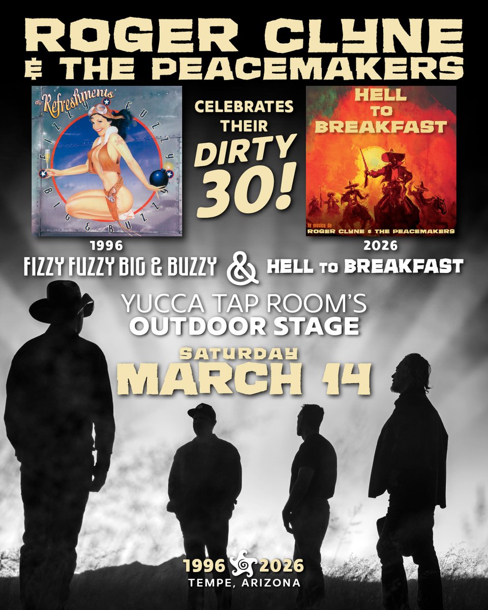 azpeacemakers's tweet photo. The countdown is on! Only two weeks until we're back where it all began, celebrating a brand-new album and 30 years of #FizzyFuzzyBigandBuzzy. Join us at the #YuccaTapRoom on Mar 14th for the release of #HellToBreakfast. Tickets are still available here: https://t.co/xYuN9591aQ https://t.co/d9bNadLEM2
