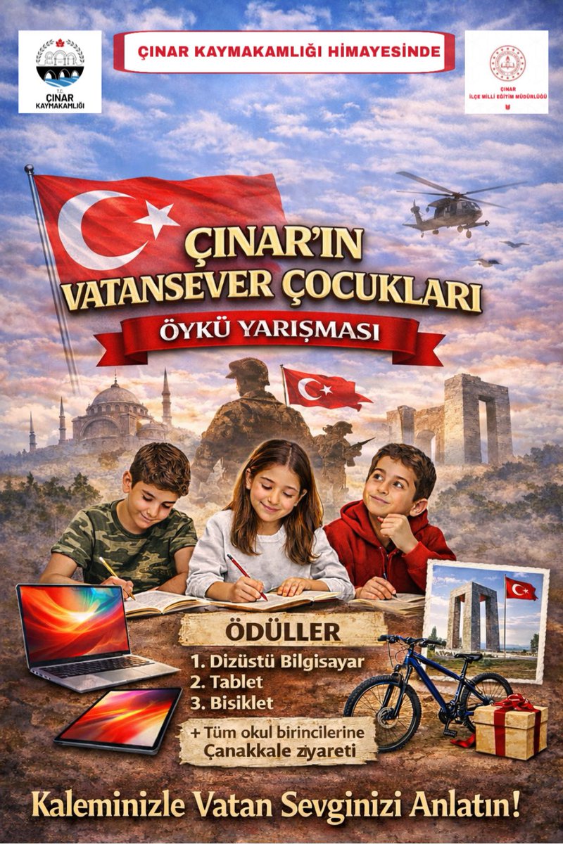 mebcinarmem's tweet photo. Çınar’da birincisini düzenlediğimiz Çınar’ın Vatansever Çocukları Öykü Yarışması’na katılan  öğrencilerimiz kalemleriyle vatan sevgisini anlatacak. Çınar Kaymakamımız Sayın Zikrullah Erdoğan’a desteklerinden ötürü çok teşekkür ederiz. 🇹🇷@Yusuf__Tekin @sadoglu_salih @Z_Erdogan53 https://t.co/LwV4BB8Y9y
