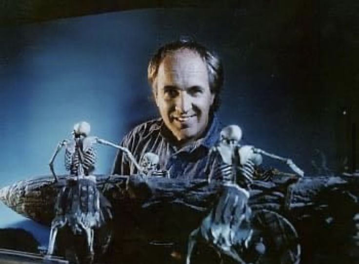 William Mesa, the Visual Effects Director for Army of Darkness, chills with some miniature skeleton models used for the stop-motion animation used in the film. 

Groovy