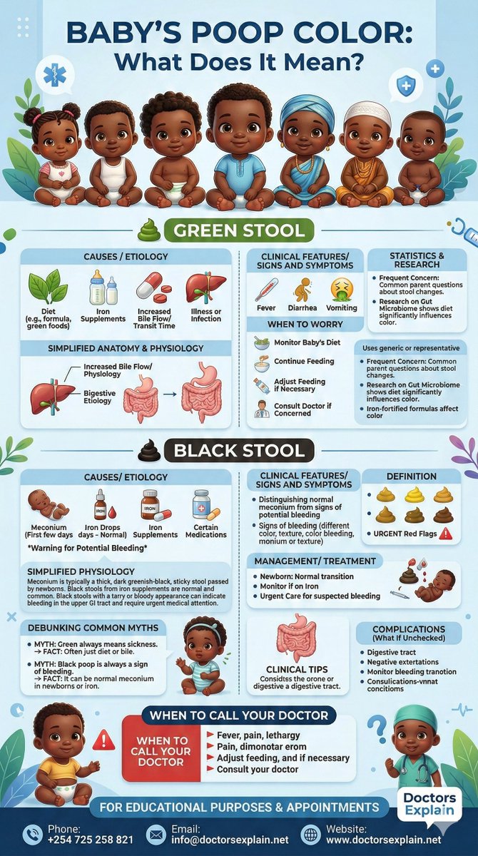 DocsExplainFM's tweet photo. Don't panic! 💩 Most baby poop colors are normal. Green usually means things are moving fast through the gut or they're getting extra iron. Black is common in newborns (meconium) but check with a doc if it persists! 👶✨

#BabyHealth #ParentingTips #NewbornLife #BabyPoop 🍼✨ https://t.co/truPACA7Pk