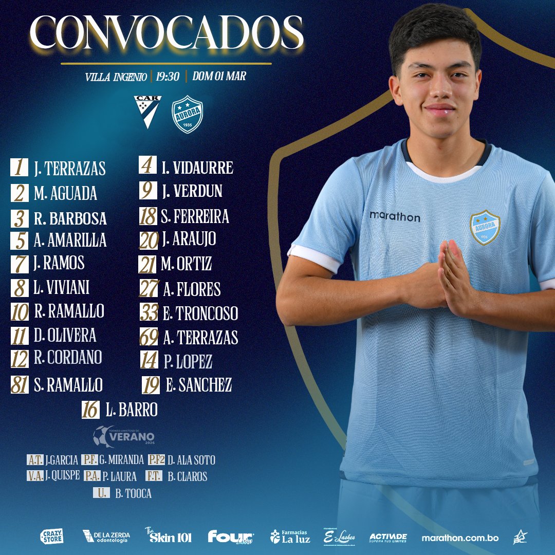 🔵NUESTROS CONVOCAODS⚪
Esta noche jugamos en El Alto🙏 Alentemos desde donde estemos👍
#VamosAurora