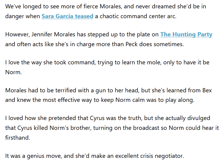 HuntingPartyBTS's tweet photo. ποΈ | @TVFanatic mentioned Jennifer Morales in their article on #CharactersOfTheWeek. https://t.co/ZIvTJtrFnl