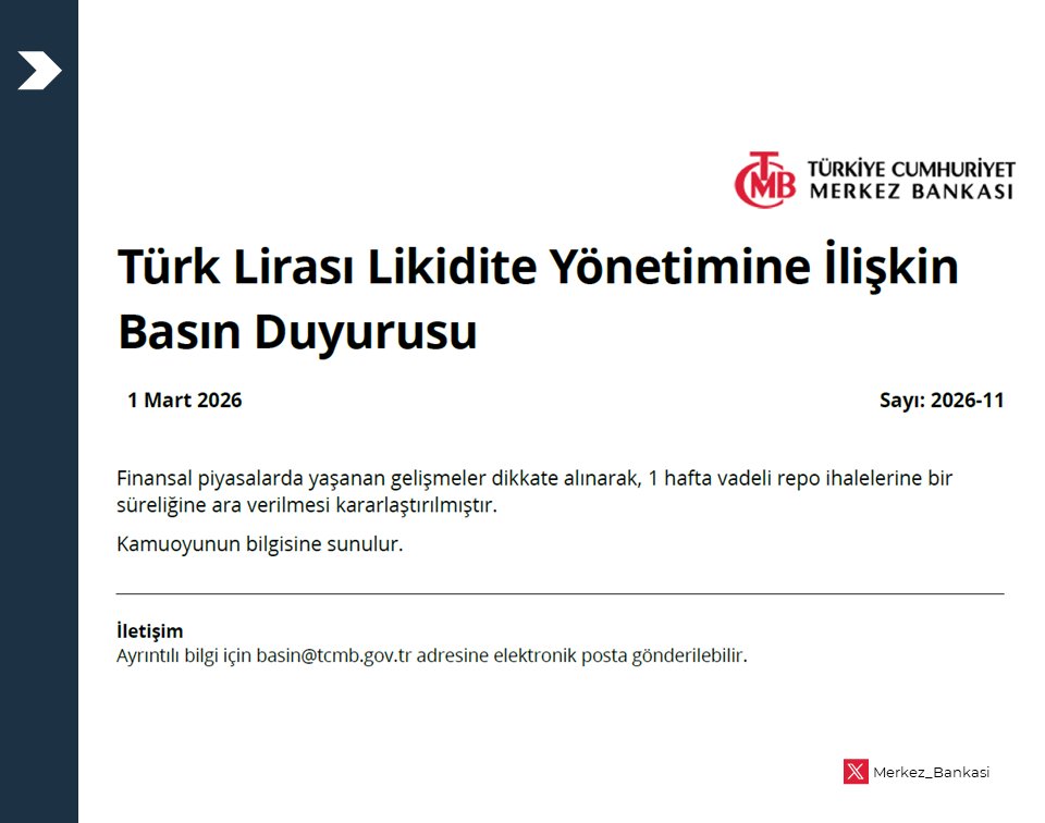 Türk Lirası Likidite Yönetimine İlişkin Basın Duyurusu: tcmb.tl/HW8efaa