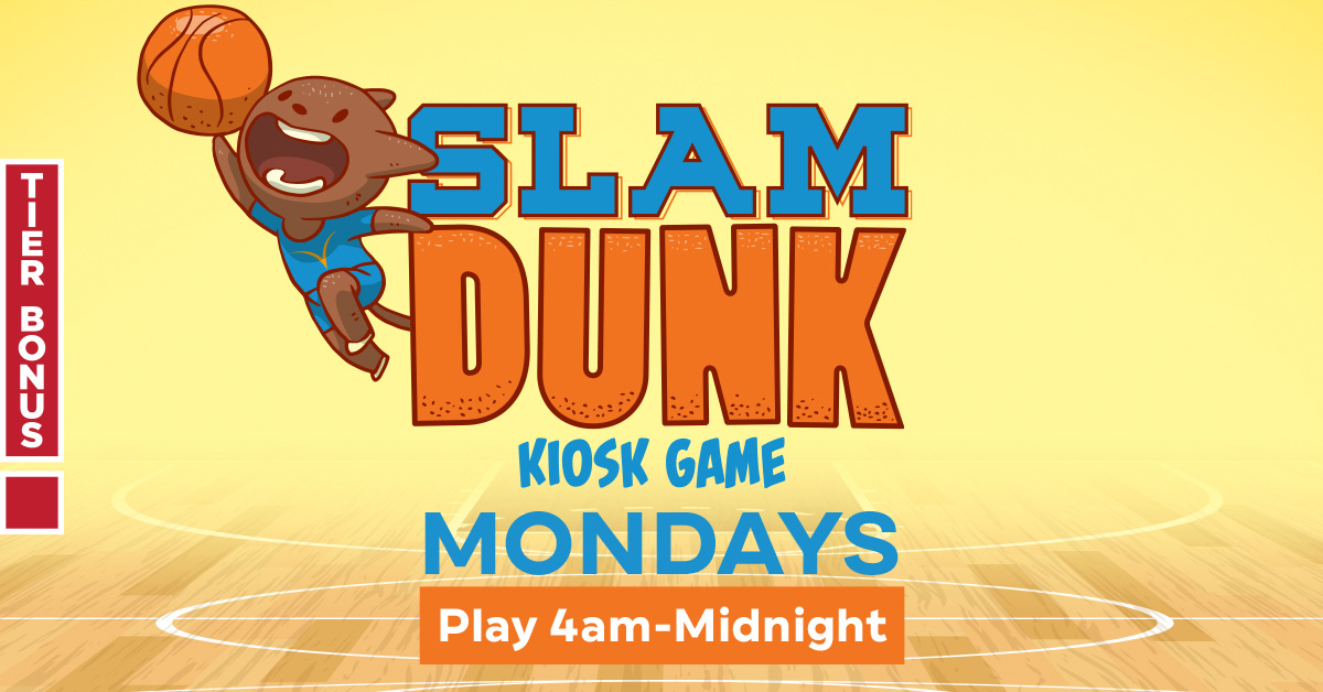 🏀 Slam Dunk Kiosk Game tomorrow from 4am-midnight! 🏀 Score basket after basket- guaranteeing you up to 12x points! 🎉 Only 20 points to play in our Island View Casino or smoke-free Beach View Casino. 🌟