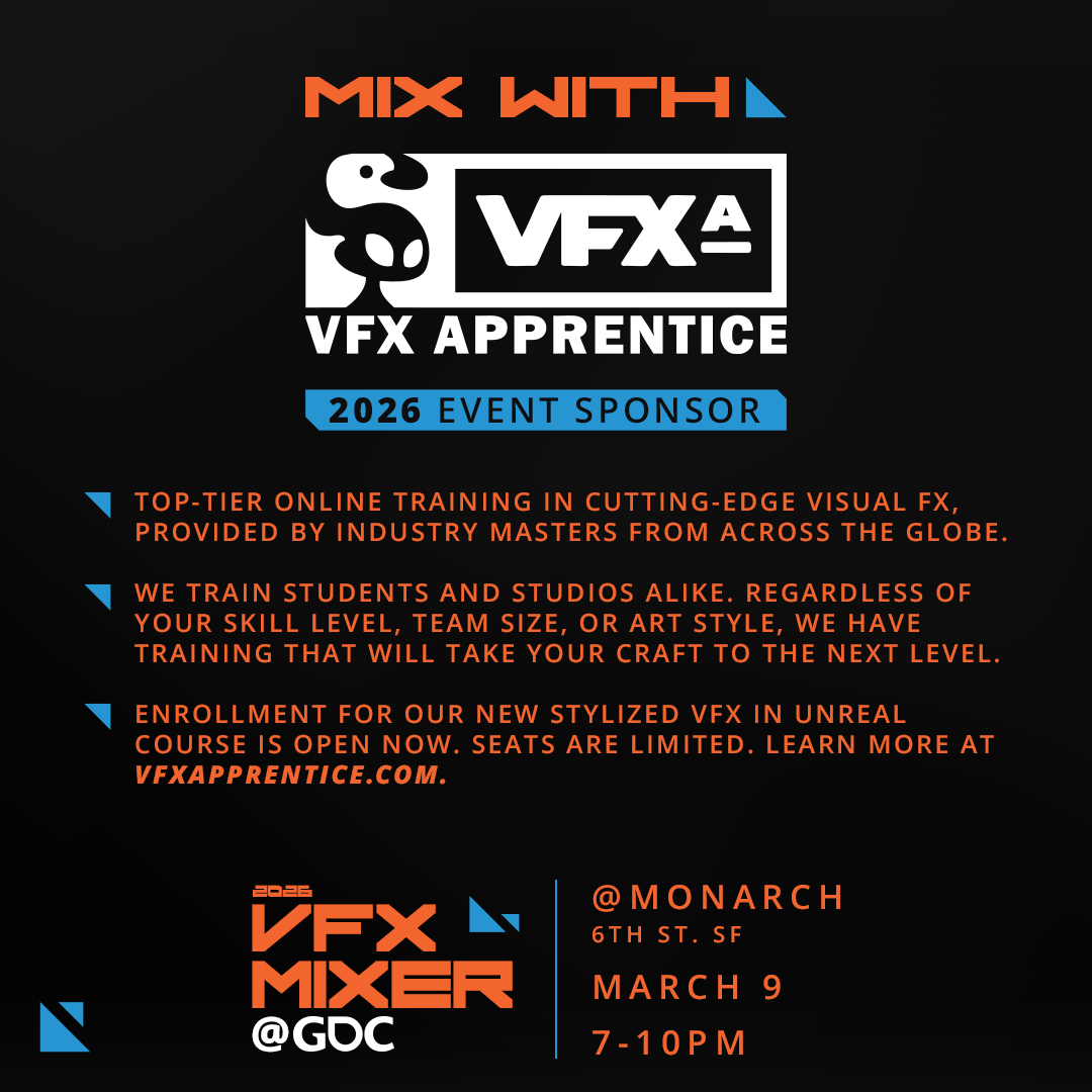 Beyond_FX's tweet photo. #GDC is almost here! 

Swing by the #VFXMixer on Monday, March 9 at 7 PM to meet the folks at @VFXApprentice !

#GDC2026 #RealTimeVFX #GameDev https://t.co/Qvgw2L58hc