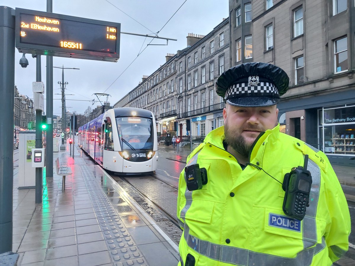 PSOSNEEdinburgh's tweet photo. Leith CPT officers are regularly on foot patrol #KeepingPeopleSafe on our transport networks. If you see officers, please come and say hi and chat to us.
@EdinburghTrams 
#CommunityPolicing https://t.co/P1rFQpMEk6