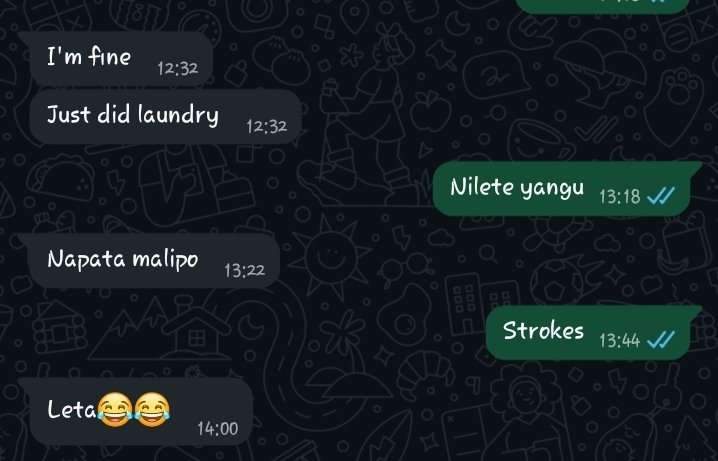 Told oomf akuje anifulie as a joke, she asked if I'll pay her and I said with strokes. Babe came, and I told her actually ilikuwa jokes juu ata nguo ziko laundry. She told me jokes on me if I thought amekuja ndo anifulie na akanionyesha nails ati "hizi kucha zinakaa kufulia mtu?"