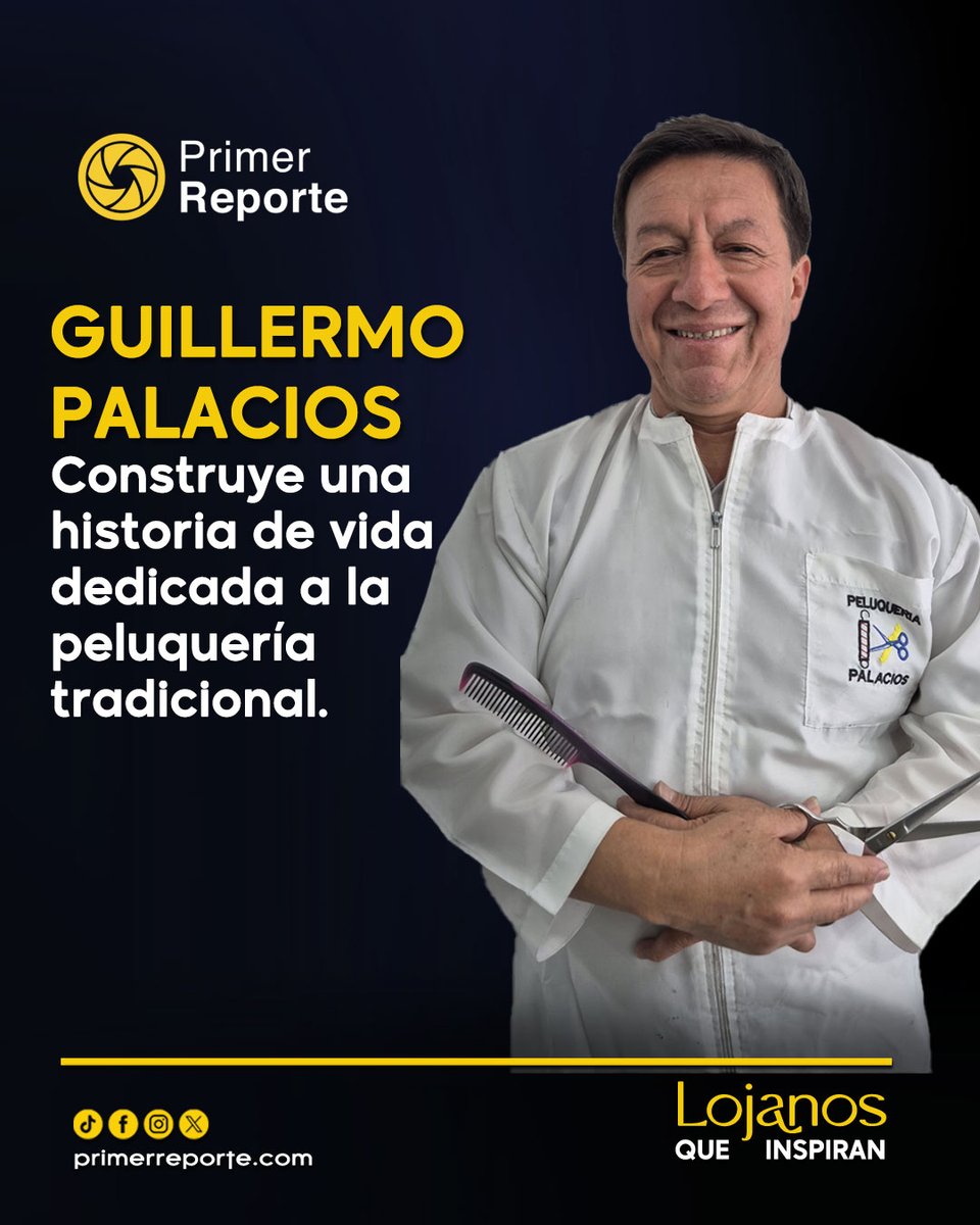 ✂️ Guillermo Palacios Labanda lleva más de 35 años entre tijeras, peines y historias cotidianas.

👉 Conoce su historia completa en primerreporte.com