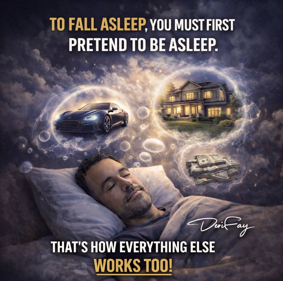 To fall asleep, you must first pretend to be asleep.

That’s how everything else works too!

Every breakthrough you admire came from someone that pretended so long that reality had no choice but to catch up!