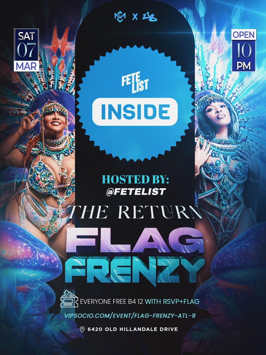 🚨🚨🚨 FLAG FRENZY - THE RETURN! 🚨🚨🚨

😈ARE YOU READY TO CAUSE A FRENZY?! 😈

 🗓️ Saturday March 7th 2026 
⏰ 10pm-3am 
📍 Grand Anse: 6420 Old Hillandale Drive 
 
👀 EVERYONE IS FREE BEFORE 12AM WITH RSVPS + FLAG! 
💵 ENTRY IS $20 AT THE DOOR AFTER 12 ALL NIGHT!
🎟️ RSVP: