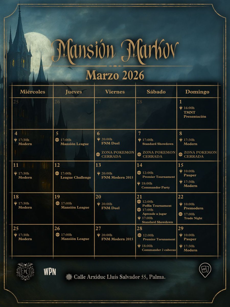 MansionMarkov's tweet photo. Calendario Marzo 2026 #mtg #magicthegathering @frikiruta https://t.co/kR8a5Ni4bE