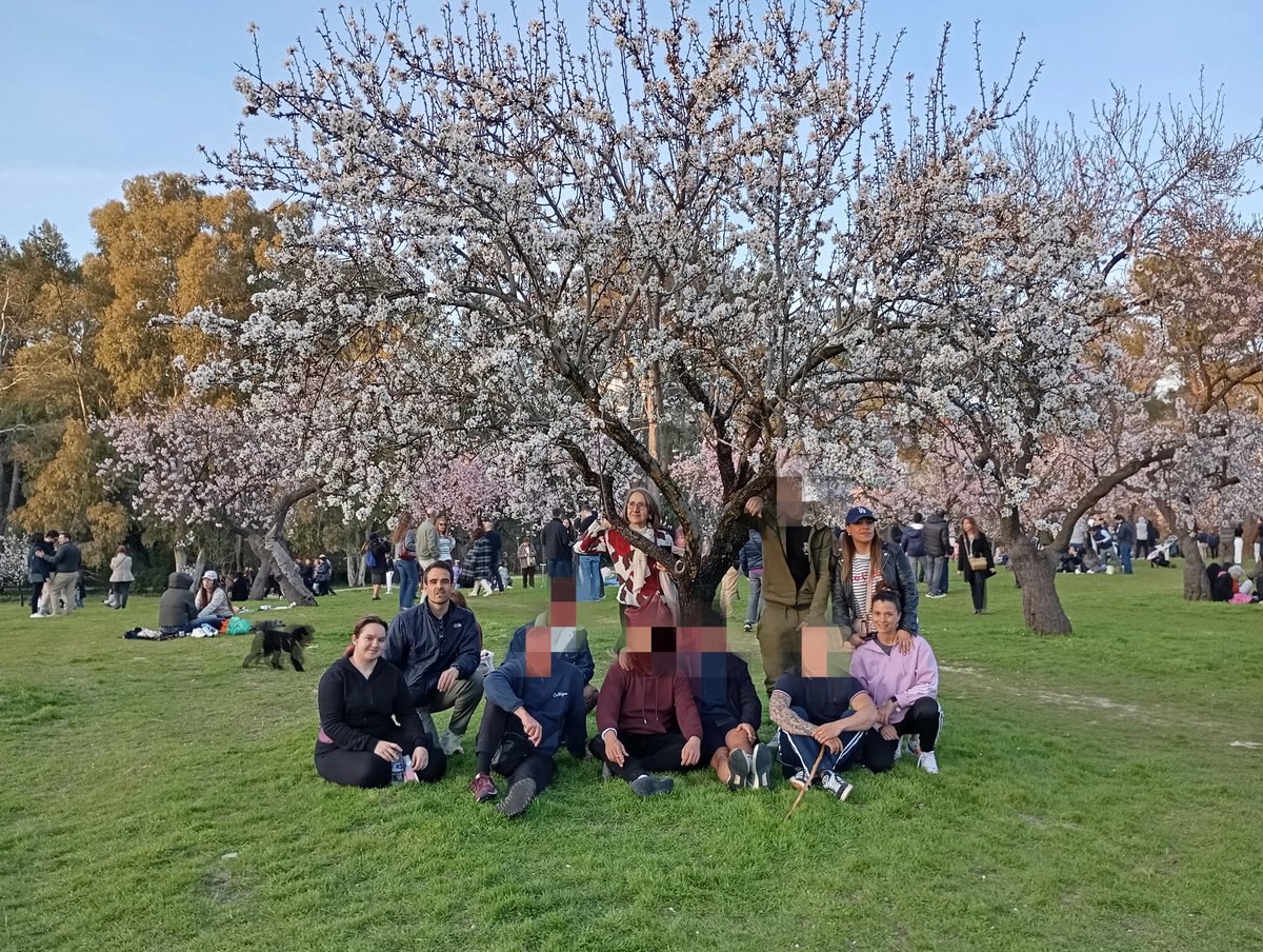 Hoy, voluntari@s y residentes, de paseo por el parque Quinta de los molinos, viendo los almendros en flor 🌸🪷
