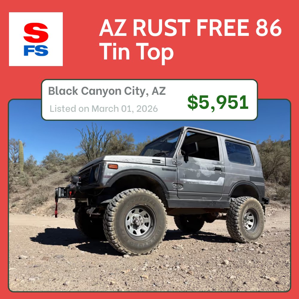 samuraiforsale's tweet image. AZ RUST FREE 86 Tin Top in Black Canyon City, AZ
marketplace.samuraiforsale.com/listing/az-rus…

#suzukisamurai #samuraiforsale #zuki