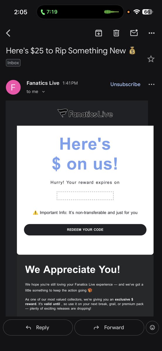 AbeMeeks's tweet photo. Ain’t no way @fanaticslive  emailed me a John Cena code lmao. How can I do this one https://t.co/2CJbQzYoVQ
