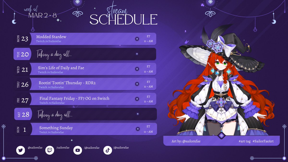 sailorxfae's tweet photo. Schedule for the week! #vtuber https://t.co/nBOwlk9McP