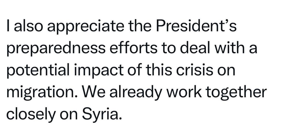 🇪🇺Avrupa Birliği Komisyonu Başkanı Ursula von der Leyen,
💡Sayın Erdoğanla yaptığı konuşma ile ilgili paylaşımında özellikle şunu vurguluyor:
🇮🇷“Bu krizin (İran) göçle (sığınmacılar) ilgili olası etkileriyle başa çıkabilmek için Cumhurbaşkanı’nın yaptığı hazırlık çalışmalarını da