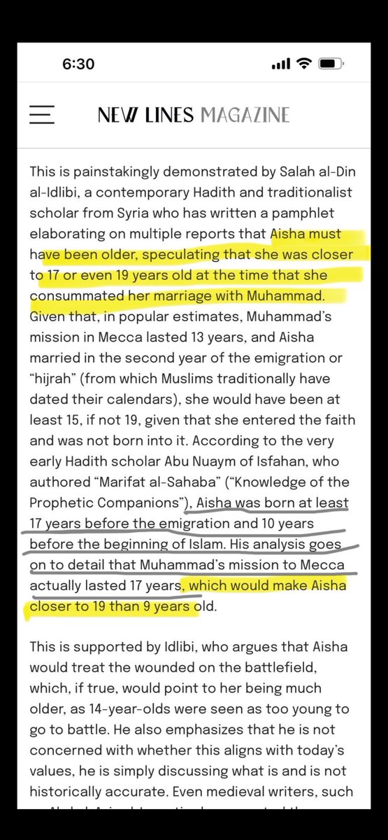 Velvetantler30's tweet photo. @ArkoSalminen @clerpatriot She married at the age of 17-19, anyother claim is historically inaccurate

“Critical historians have little reason to believe Aisha was in fact married as a child”

https://t.co/FhHiJtxejj

Heres the Oxford study by Joshua Little

https://t.co/3hbDTCbdQH https://t.co/EnYSXi6zNC