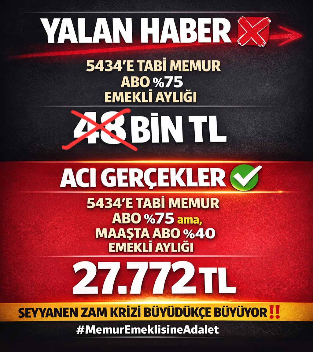 #EmekliMemur 48 Bin TL almıyor <a href="/nowhaber/">NOW HABER</a> 'e itibar etmeyin. 27 Bin TL alıyor. Seyyanen ödeme emekliliğe yansımazsa, 2008 sonrası işe girenler çocuk harçlığı kadar emekli maaşı alacak. Elindeki sendika üyeliği gücünü kullan #memur kardeşim. Mücadelemize destek ol geleceğini