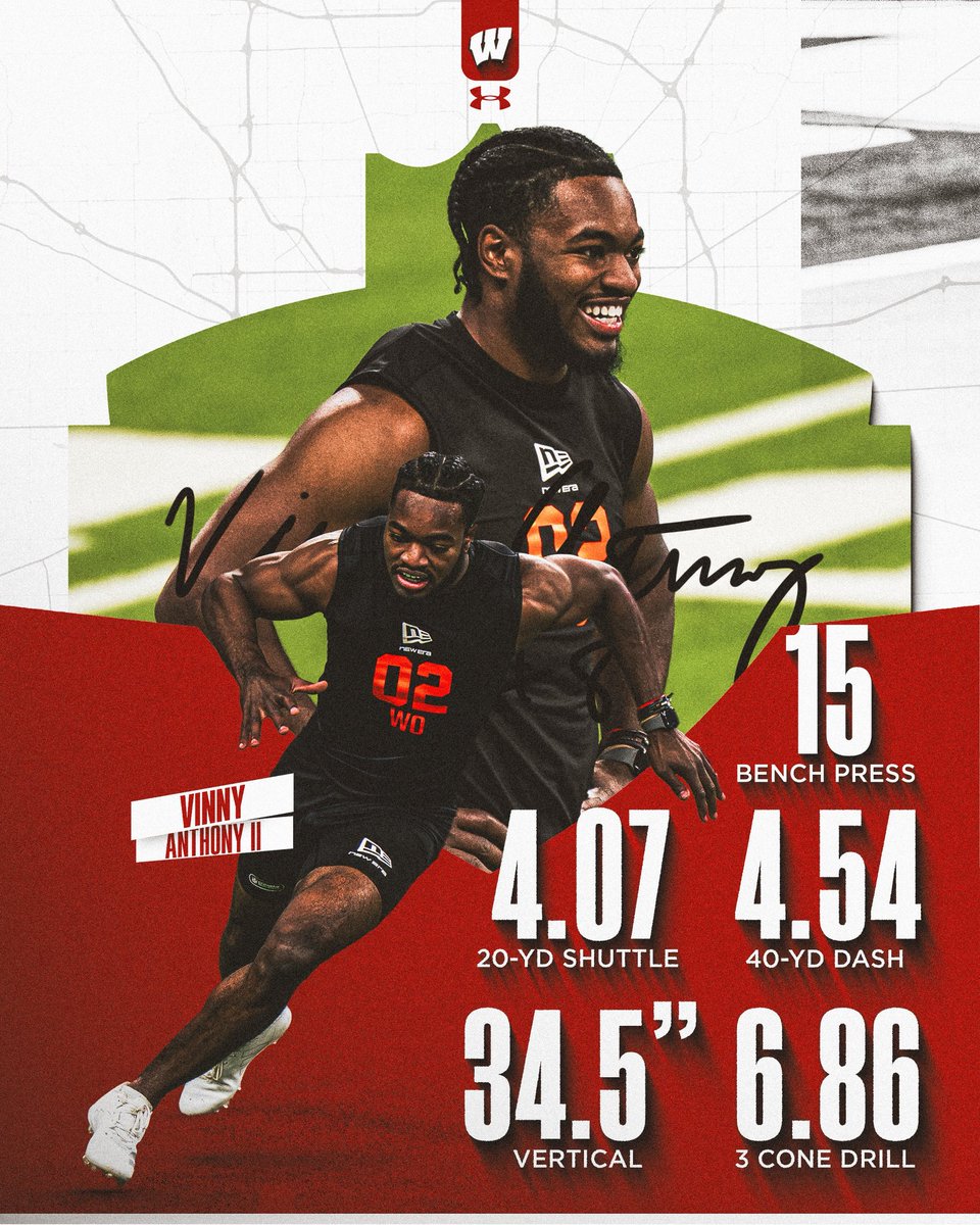 BadgerFootball's tweet photo. Vinny’s Combine performance by the numbers 🔢

🔺1st among all positions in the 20-yard shuttle
🔺2nd among all positions in the 3 cone drill

#NFLCombine on @nflnetwork https://t.co/UNI5ZJu1hZ