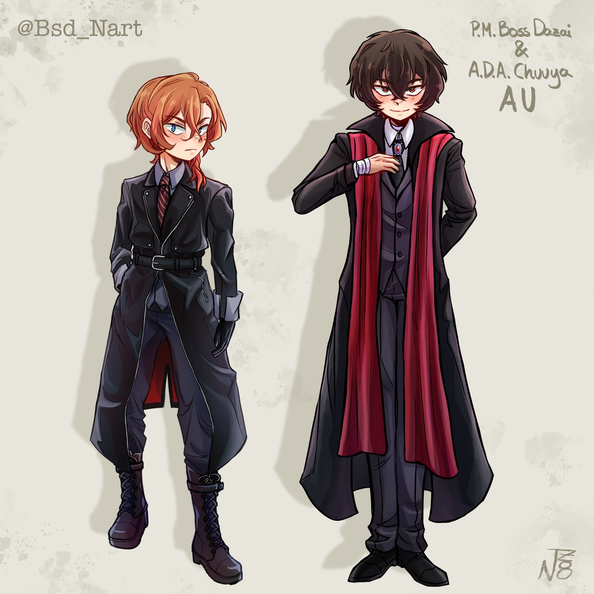 Bsd_Nart's tweet photo. Diseño de vestuario de un universo alterativo que usamos para cierto dibujo... (Quien sabe, sabe) (｡•̀ᴗ-)✧
 #soukoku  #BSD https://t.co/g2z5uVsqaI
