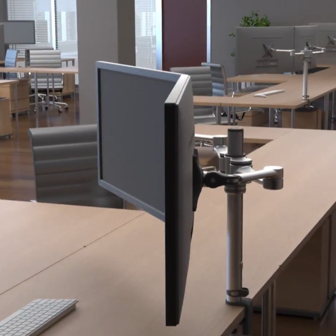 AtdecMounts's tweet image. Saving desk space &amp;amp; eliminating clutter is a huge benefit of monitor arms. #workspace #officedesign