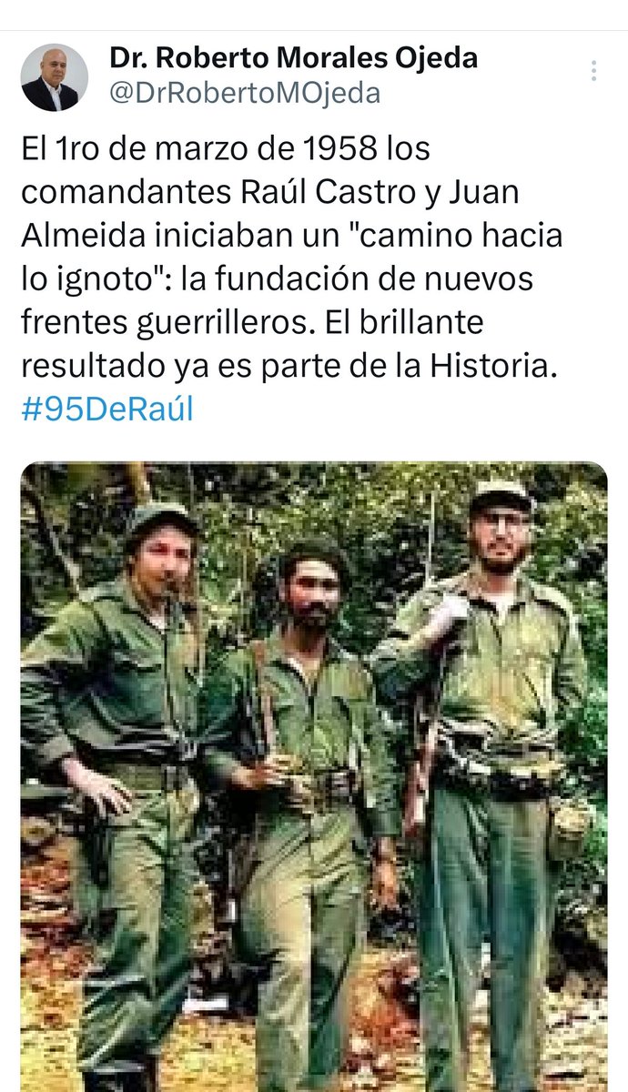 EduardoLopezL65's tweet photo. Desde la manigua redentora y nuestra invicta Sierra Maestra #UnidosXCuba #CubaViveEnSuHistoria
#CubaEstàFirme #YoSigoAMiPresidente @DiazCanelB #CubaVencerà
@DrRobertoMOjeda https://t.co/xLroW72Zrb