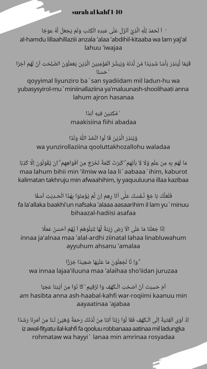 AinulNunanaa's tweet photo. Surah Kahf. 
Keep this, Hafal &amp; recite them everyday 🩵 https://t.co/rXhHVygEL8